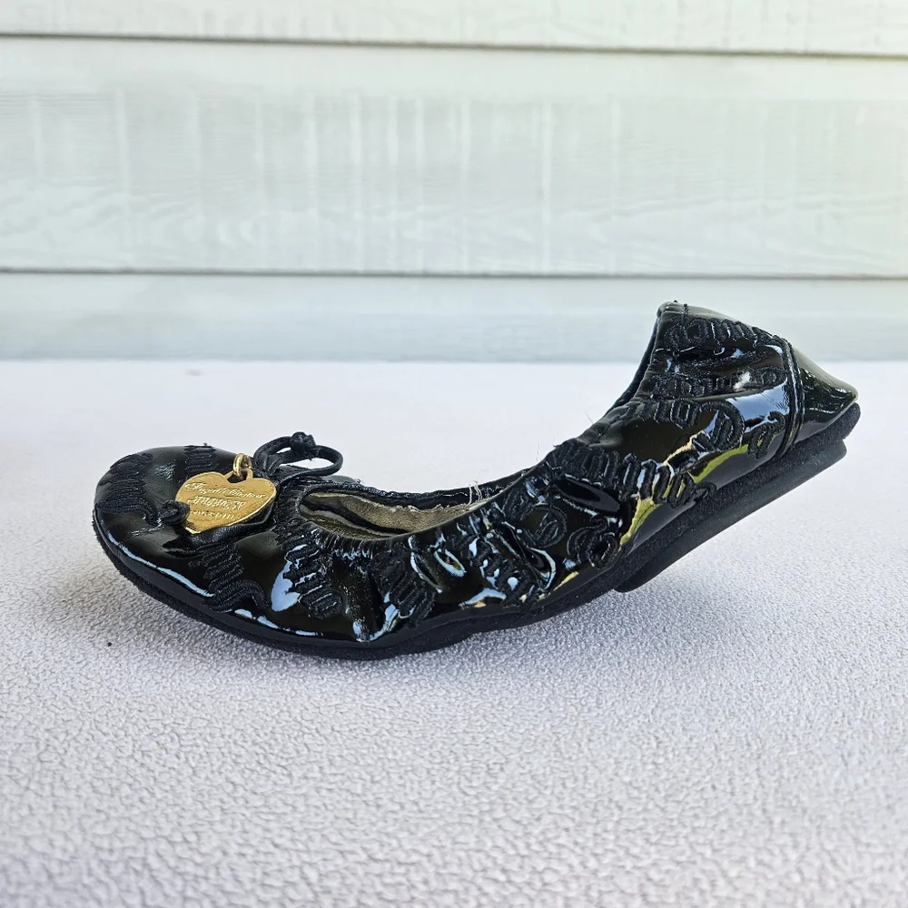 Juicy Couture Girl SZ 13 Black Logo Ballet Flat Dress Formal Shoe Slip-On Charm